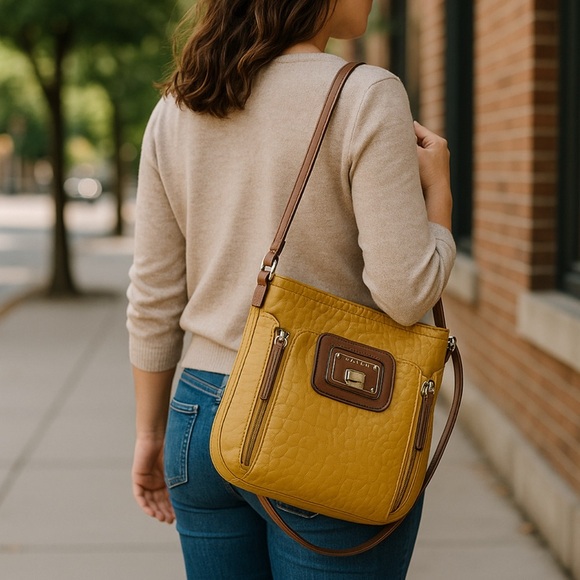 Fratelli Rossetti Yellow and Brown Crossbody Bag with Structured Design - Picture 1 of 4